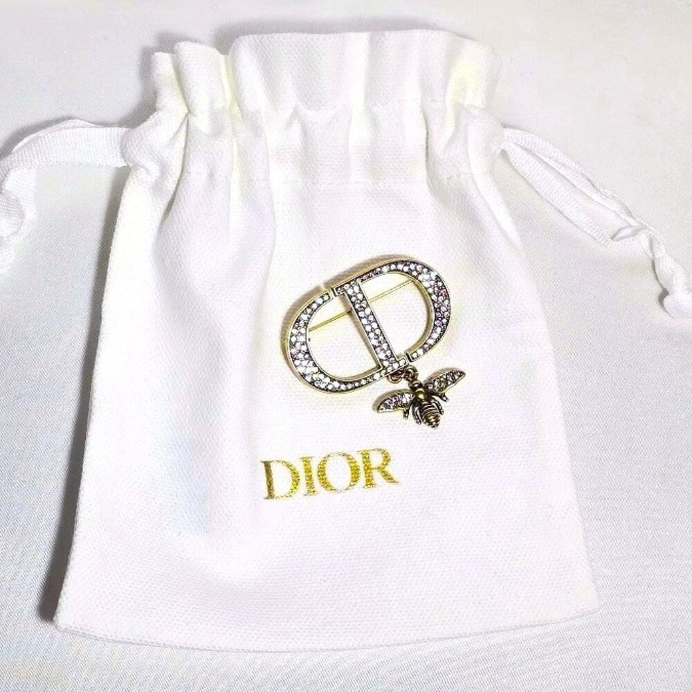 Dior Bee Antique Gold Brooch / Pin with Crystal in a Jewelry Bag Vintage & Rare - Picture 1 of 12